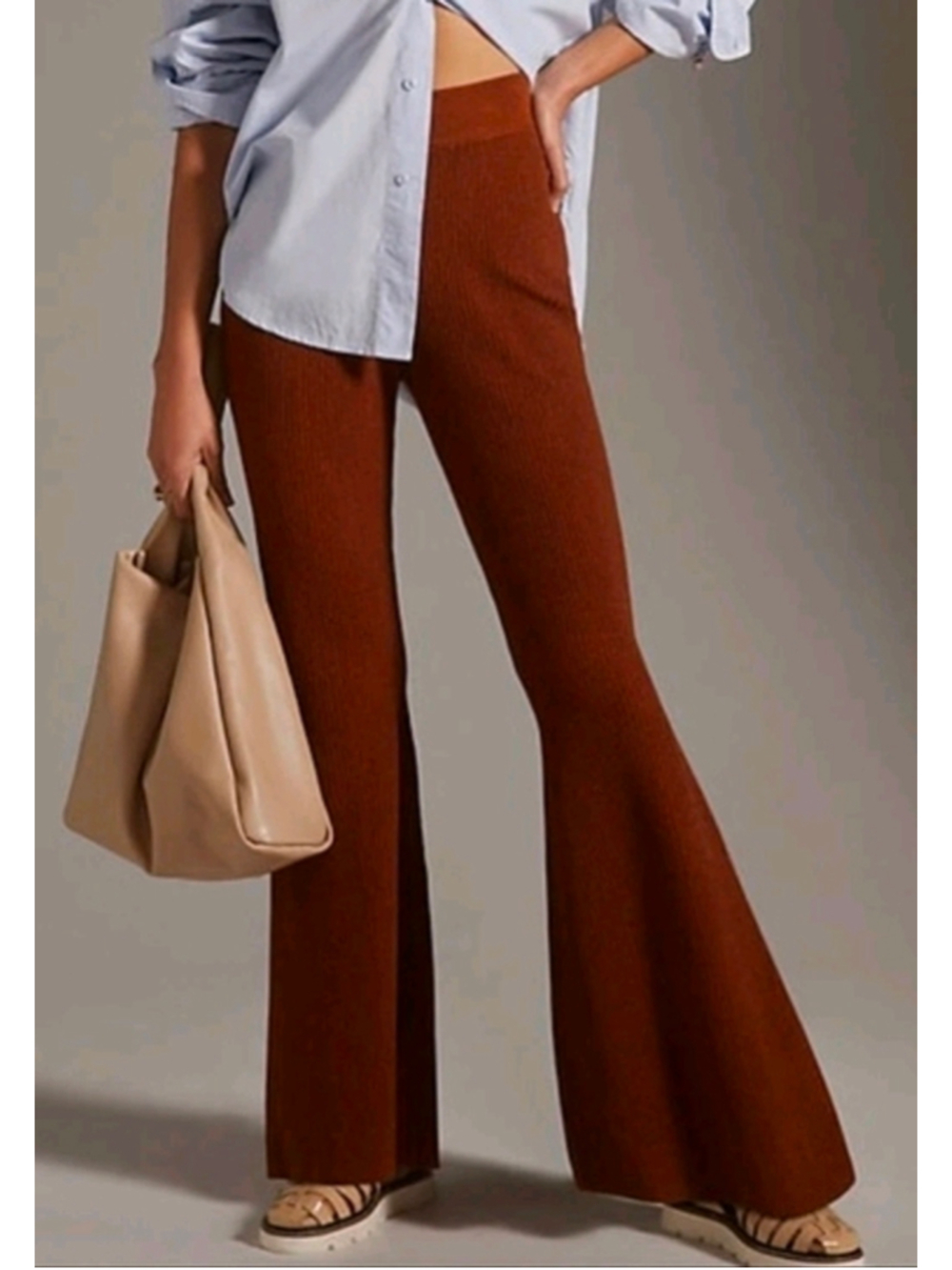 Anthropologie Pilcro Knit Sweater Flare Pants Rust Brown Size S